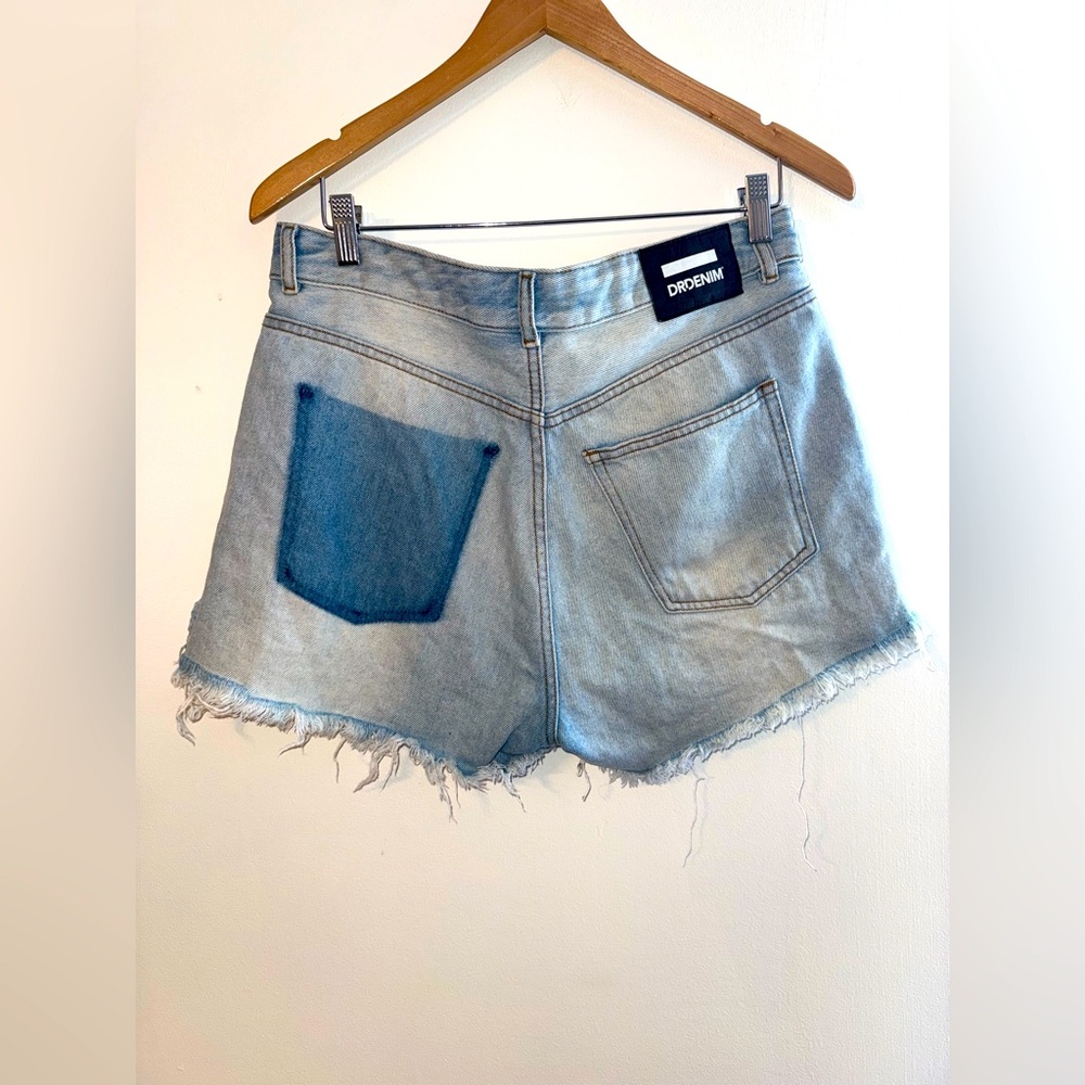 Dr. Denim Distressed High Waist High Rise Vega Shorts Light Indigo Wash Size 29